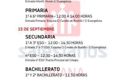 Horarios del primer día de clase para todas las etapas